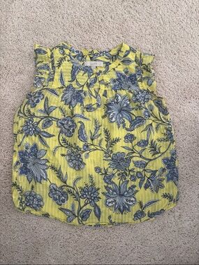 LOFT Yellow and Blue Floral Ruffle Tank